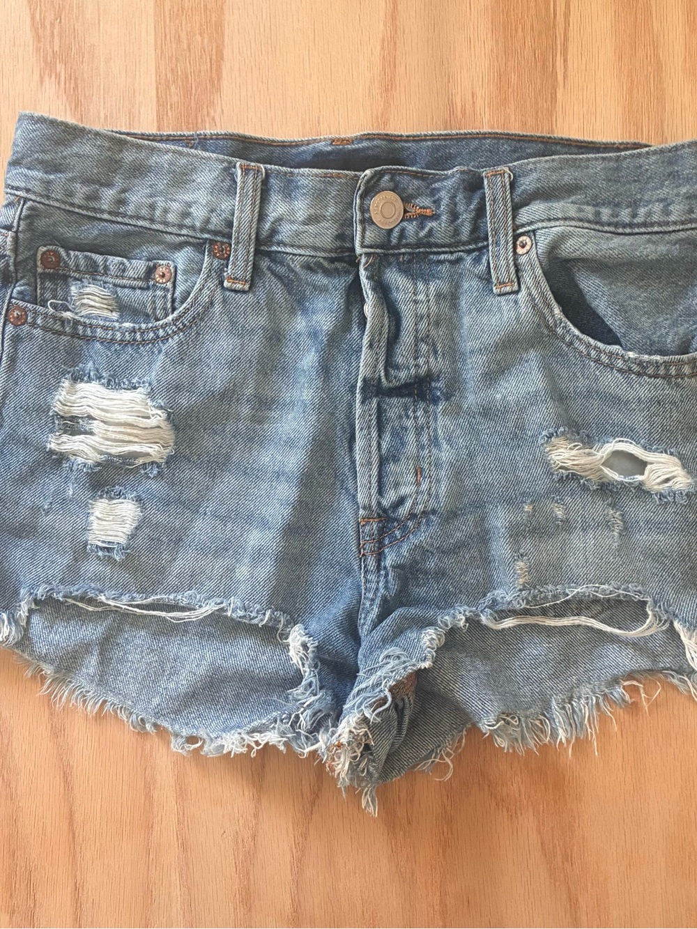 Aeropostale Women’s Light Blue Distressed Denim Boyfriend Shorts 2